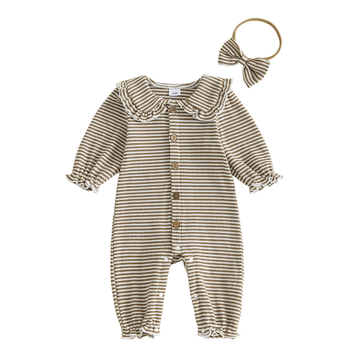 Stripe Pattern Romper Stripe Pattern Long Waffled Romper Baby Pattern Long Stripe Pattern Long Pattern Long Sleeve