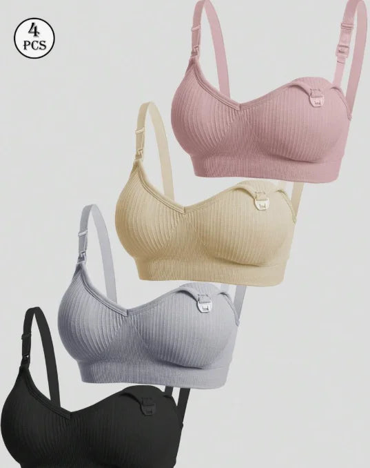 4 pcs Pregnant Women Breastfeeding Bra Nylon No Steel Ring Front Opening Buckle Breastfeeding Special Underwear Multi-color