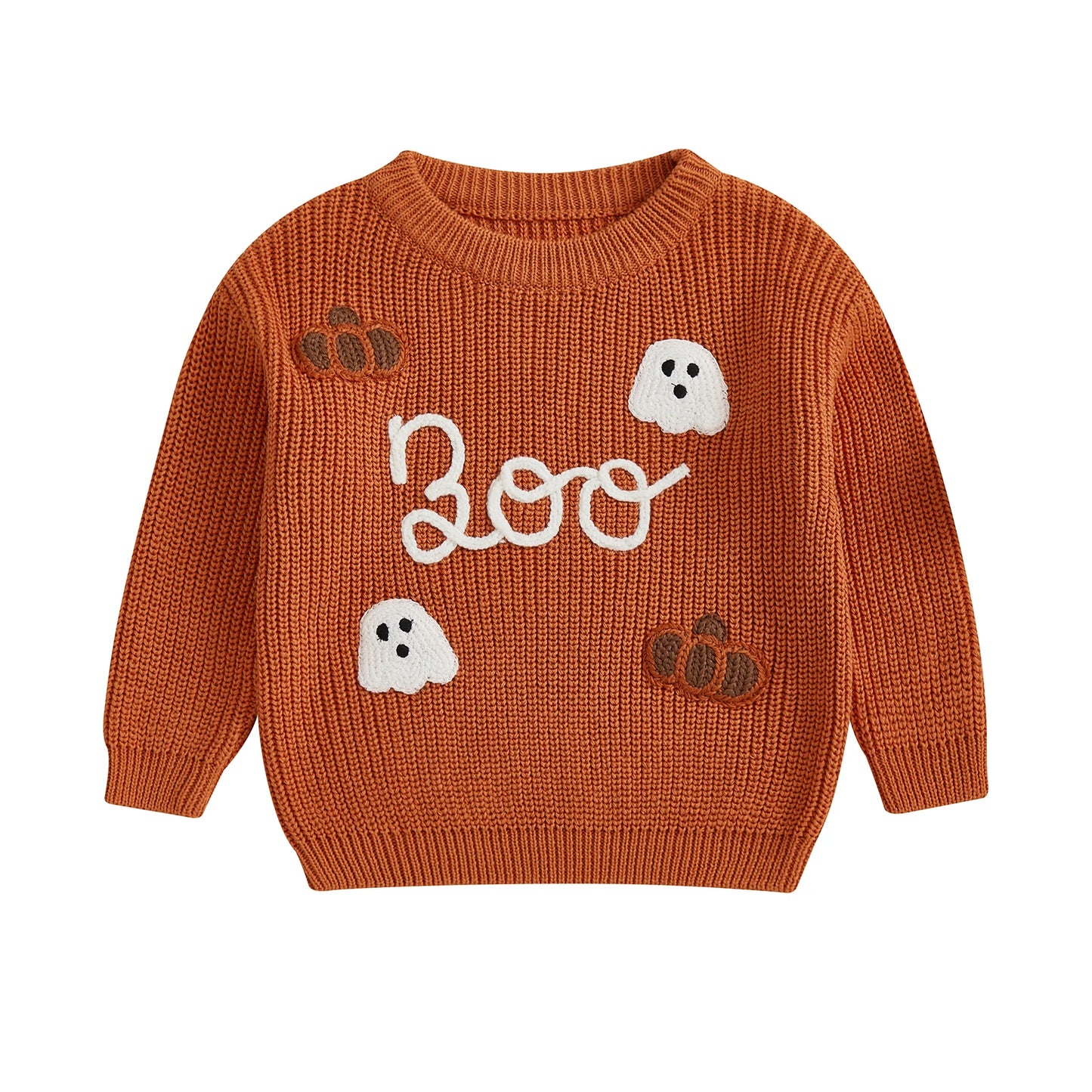 Kids Halloween Sweater with Spooky Witch Bat Embroidery Cozy Crewneck Pullover for Boys and Girls Warm Knit Top for Fall