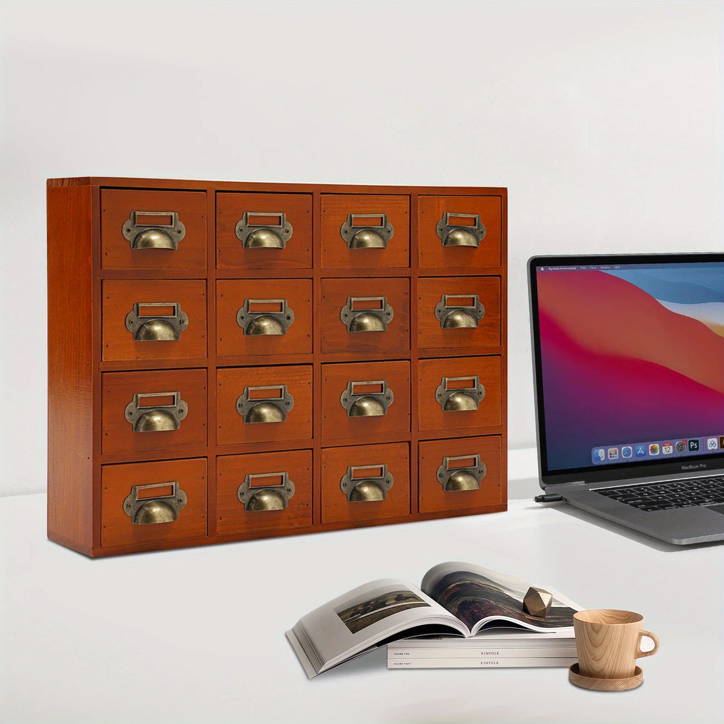 16Drawers Apothecary Cabinet with Drawers, Tabletop Vintage Apothecary Chests Cabinets Rustic Herb Storage Box