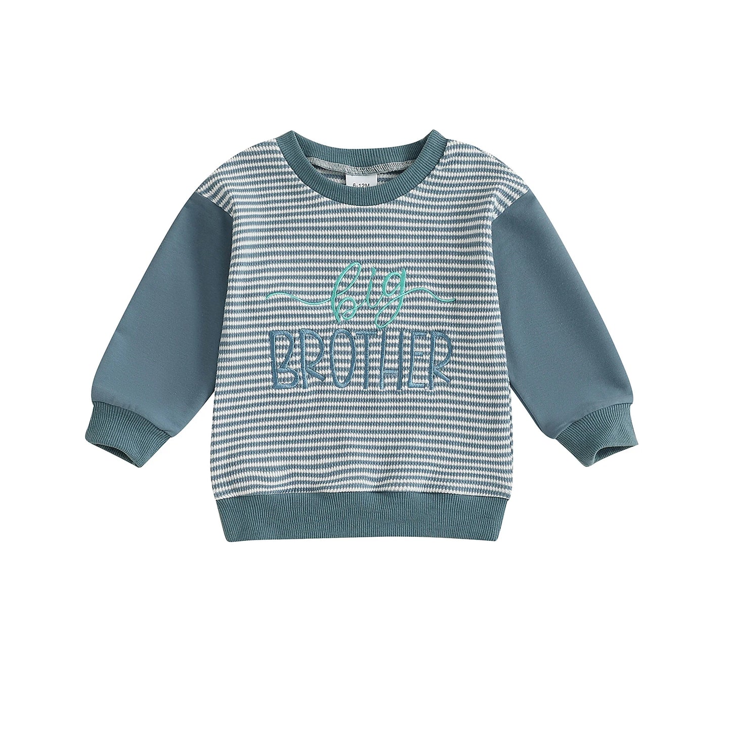 Kids Autumn Sweater with Embroidered Letters Long Sleeves Round Neck and Striped Design for Boys and Girls