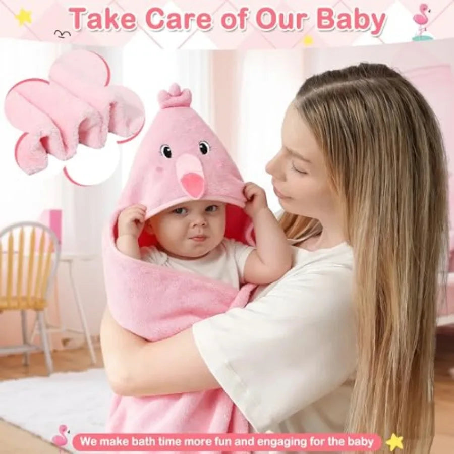 4 Pcs Baby Towels and Washcloths Set, Hooded Baby Towel, Soft and Absorbent Baby Bath Towels, 32x32 in Baby Towel with Hood and