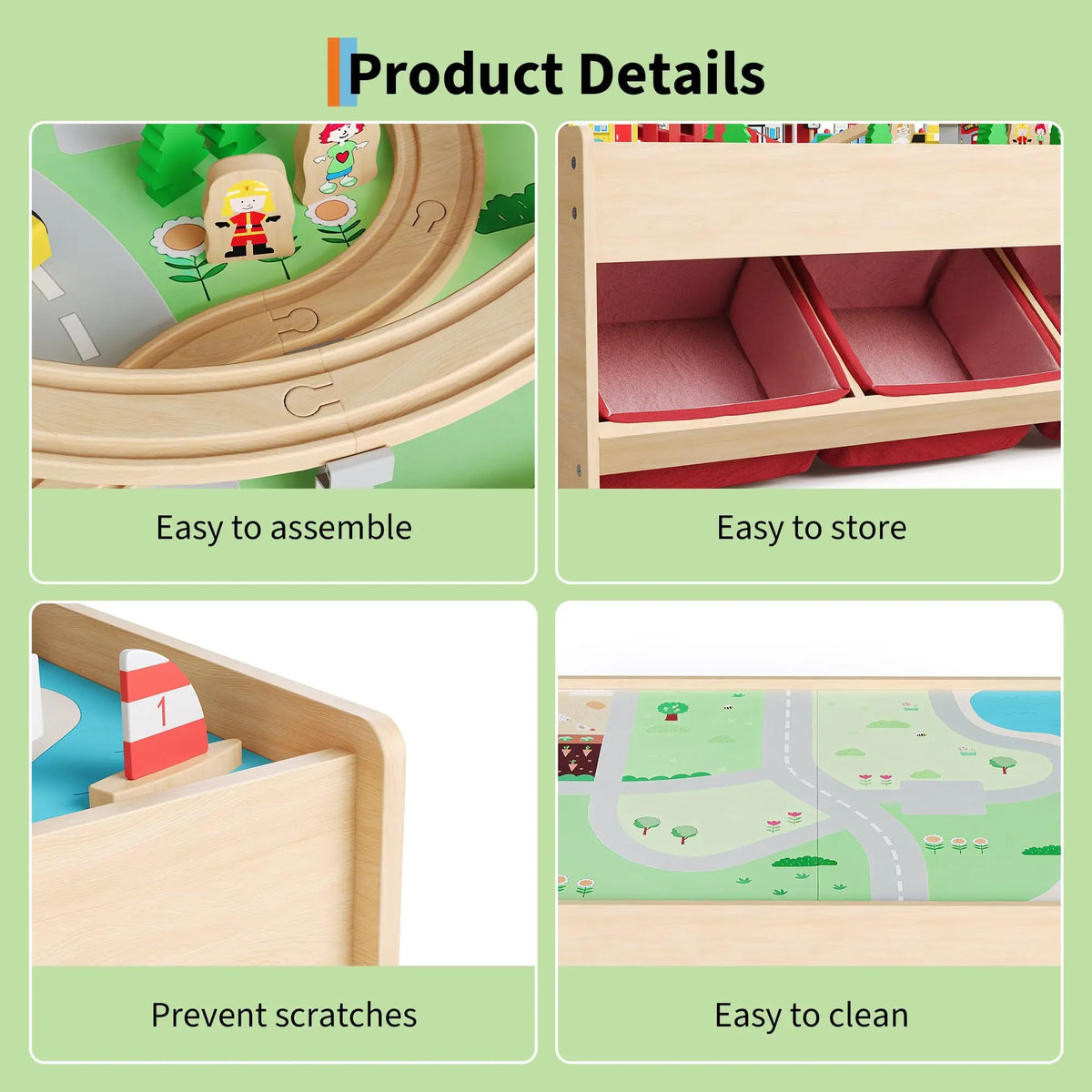 92PCS Wooden Train Table Set For Kids Ages 3+, Toddler Railway Playset With Trains, Tracks, Trees & Under Table Storage Bin