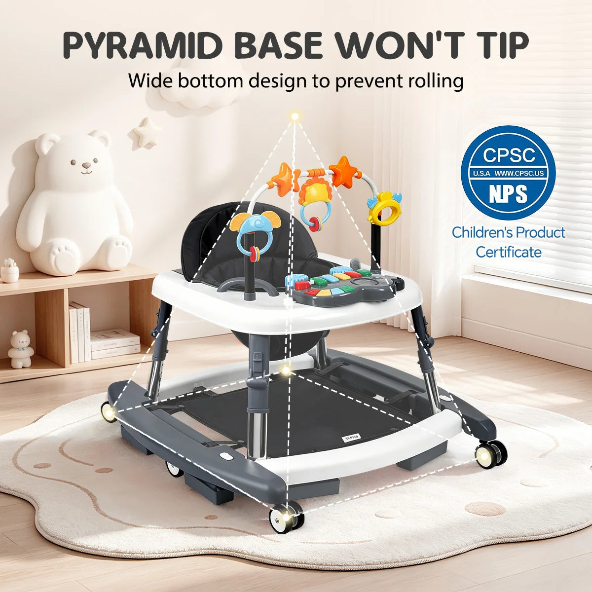 Kmaier Multi‑Mode Infant Activity Learning Walker, Anti‑Fall Toddler Push‑Along Helper With Play Rattle Toys, Height Customizable Baby Mobility Trainer For Early Growth Development