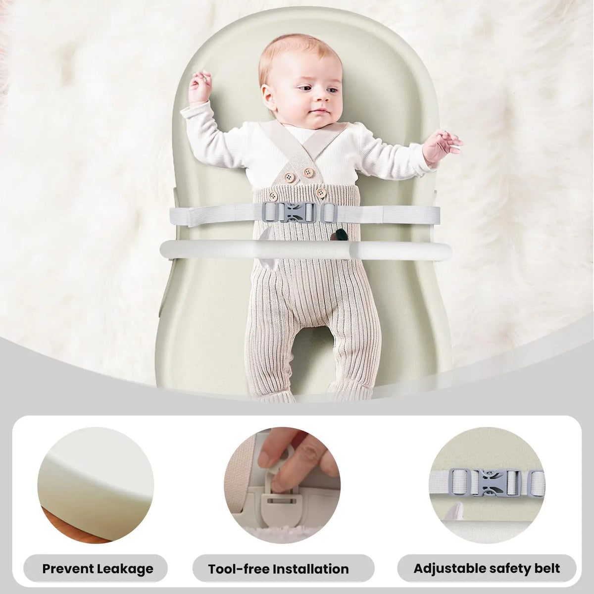 Baby Changing Mat Waterproof & Non-Slip with Washable Cover Safety Belt for Standard Chest of Drawers Changing Table Bed Sofa