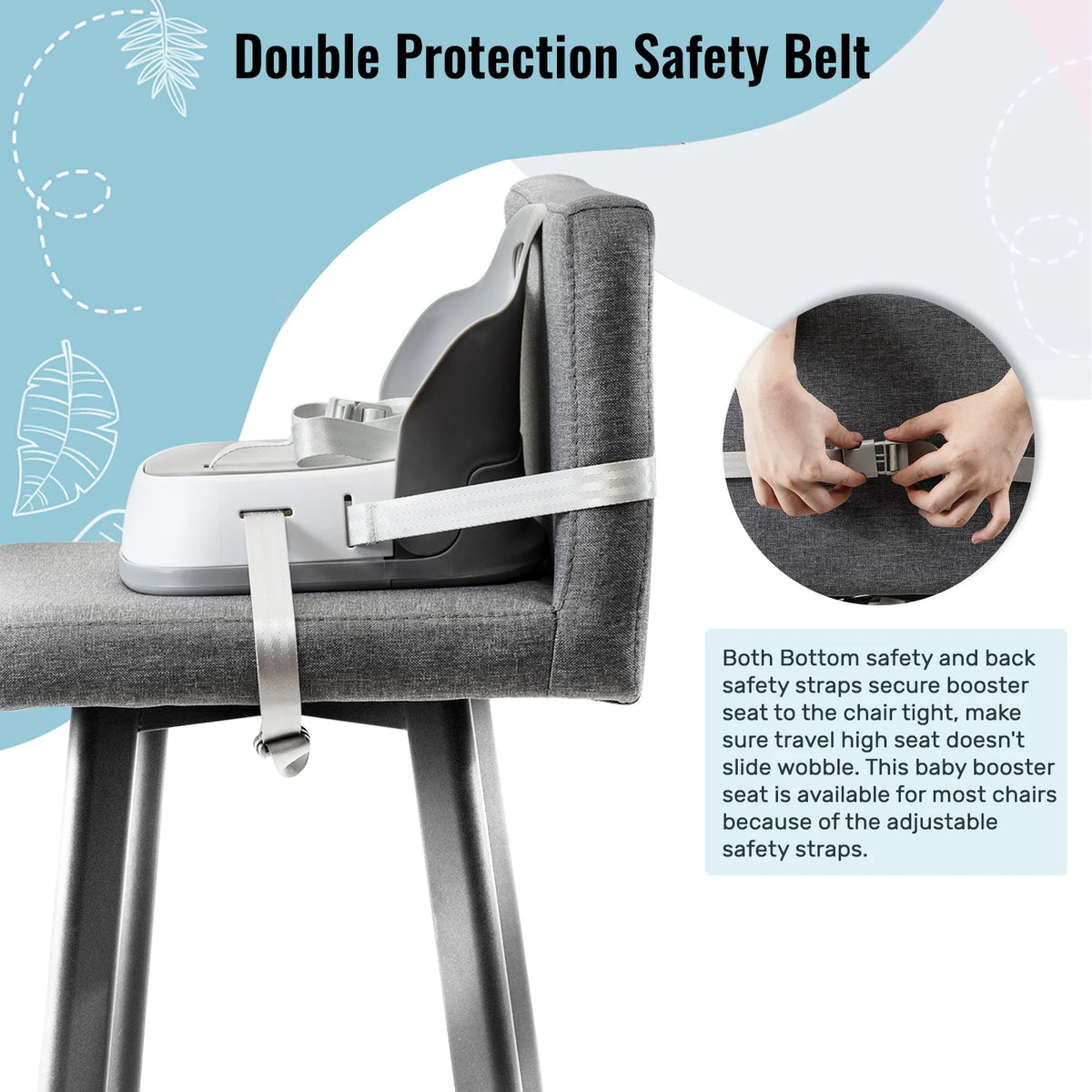 UBRAVOO Portable Kids Booster Dining Chair with 3-Point Safety Harness, 2 Fixing Straps, Washable PP Toddler Feeding Seat for Home Travel