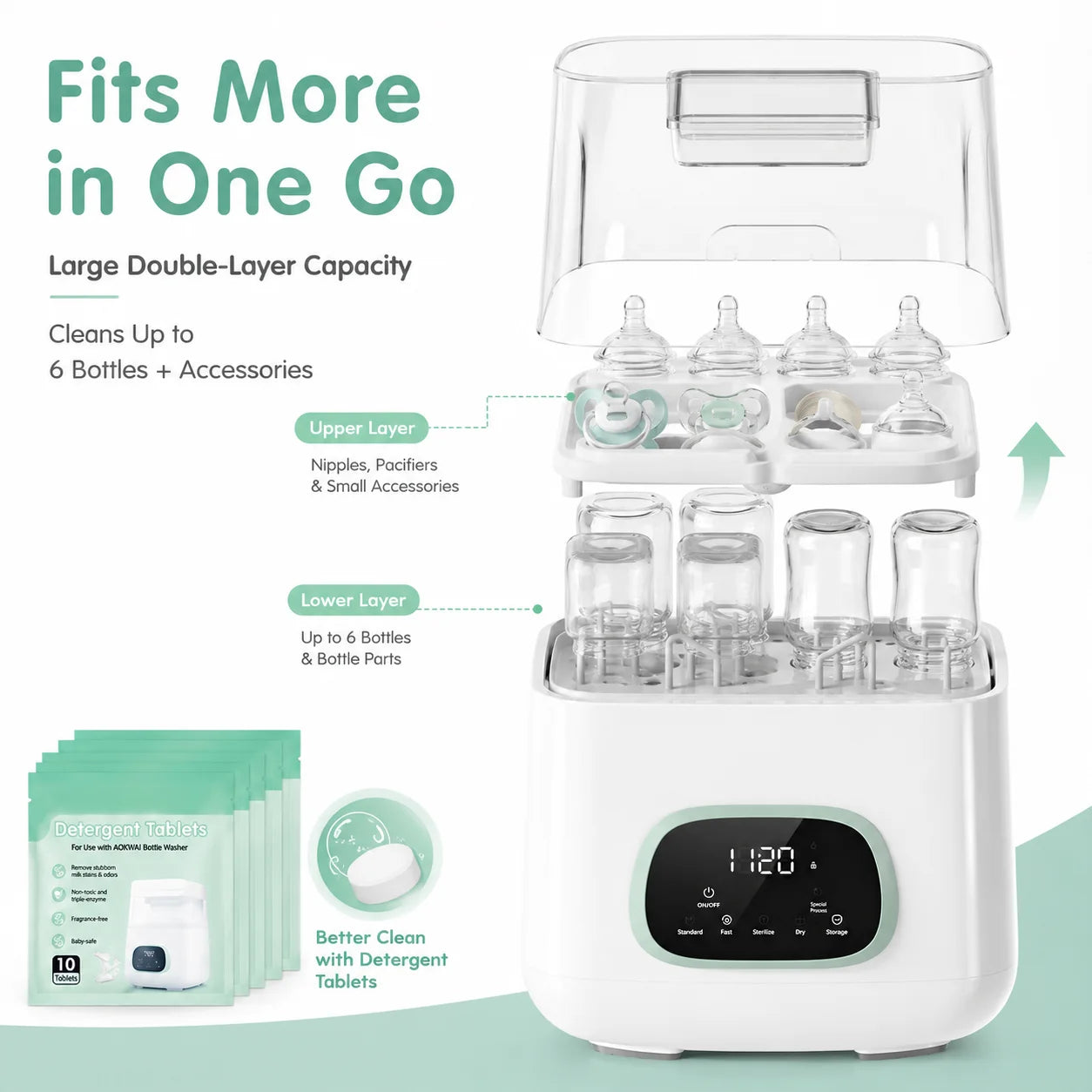 Kmaier Baby Bottle Washer Sterilizer  Wash Sanitize And Dry 4-in-1 Automatic All in One, Large Capacity Bottle Washer for Bottles, Multiple Cleaning Modes,Nipples and Accessories