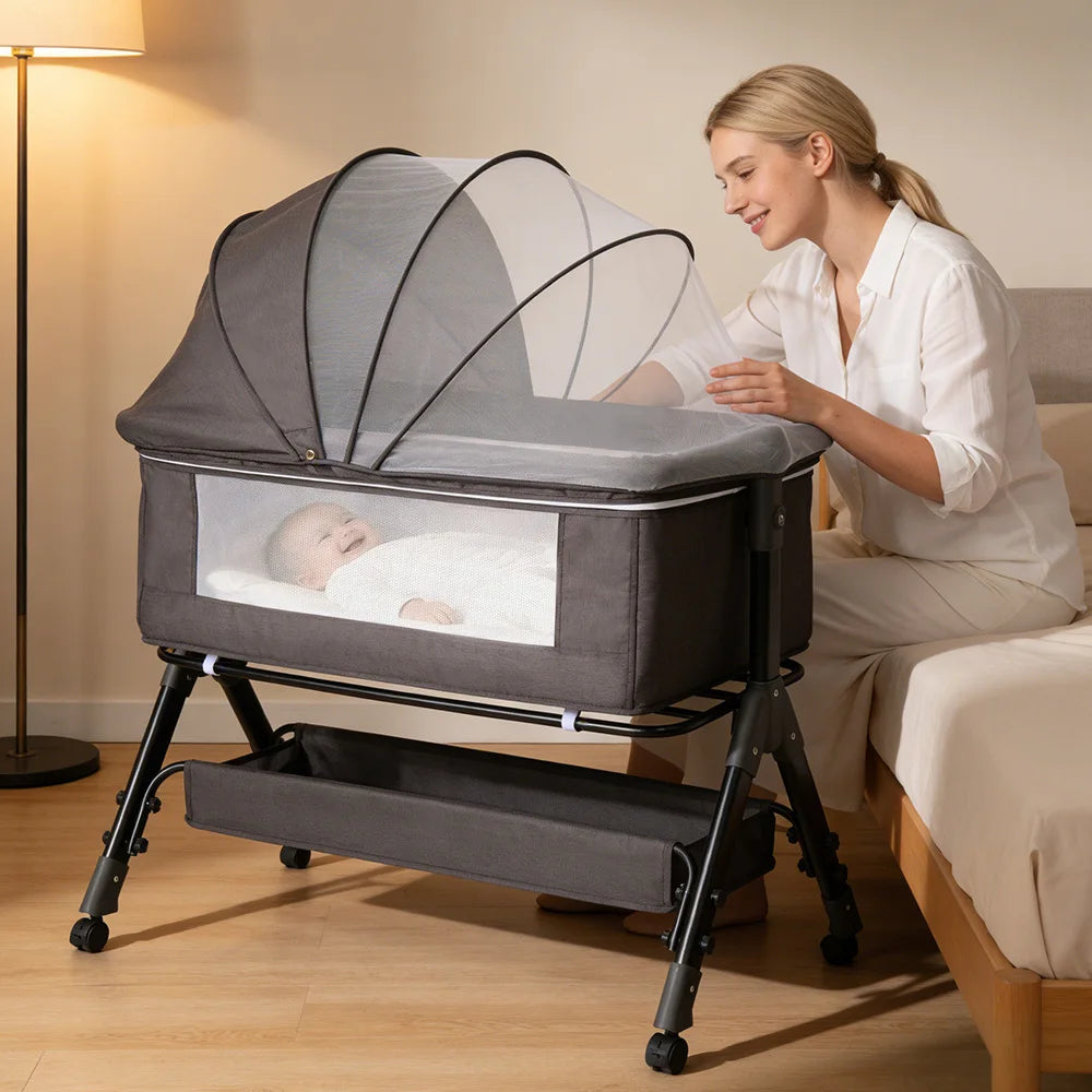 3 in 1 Baby Bassinet Bedside Sleeper, Easy to Assemble & Foldable Portable Baby Cradle for Newborns