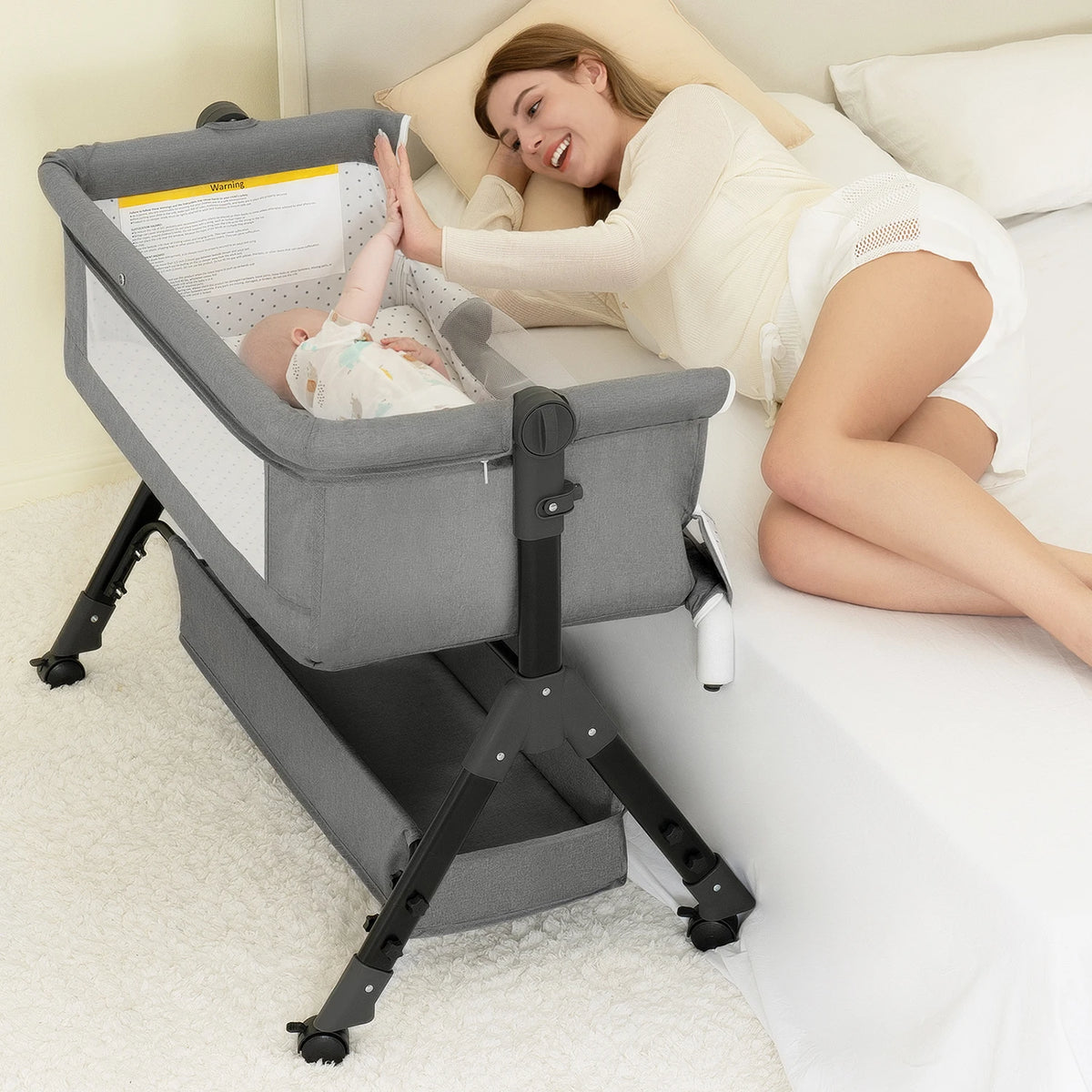 3 in 1 Baby Bassinet Bedside Sleeper, Easy to Assemble & Foldable Portable Baby Cradle for Newborns