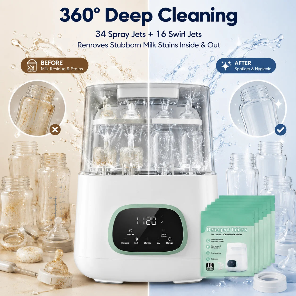 Kmaier Baby Bottle Washer Sterilizer  Wash Sanitize And Dry 4-in-1 Automatic All in One, Large Capacity Bottle Washer for Bottles, Multiple Cleaning Modes,Nipples and Accessories