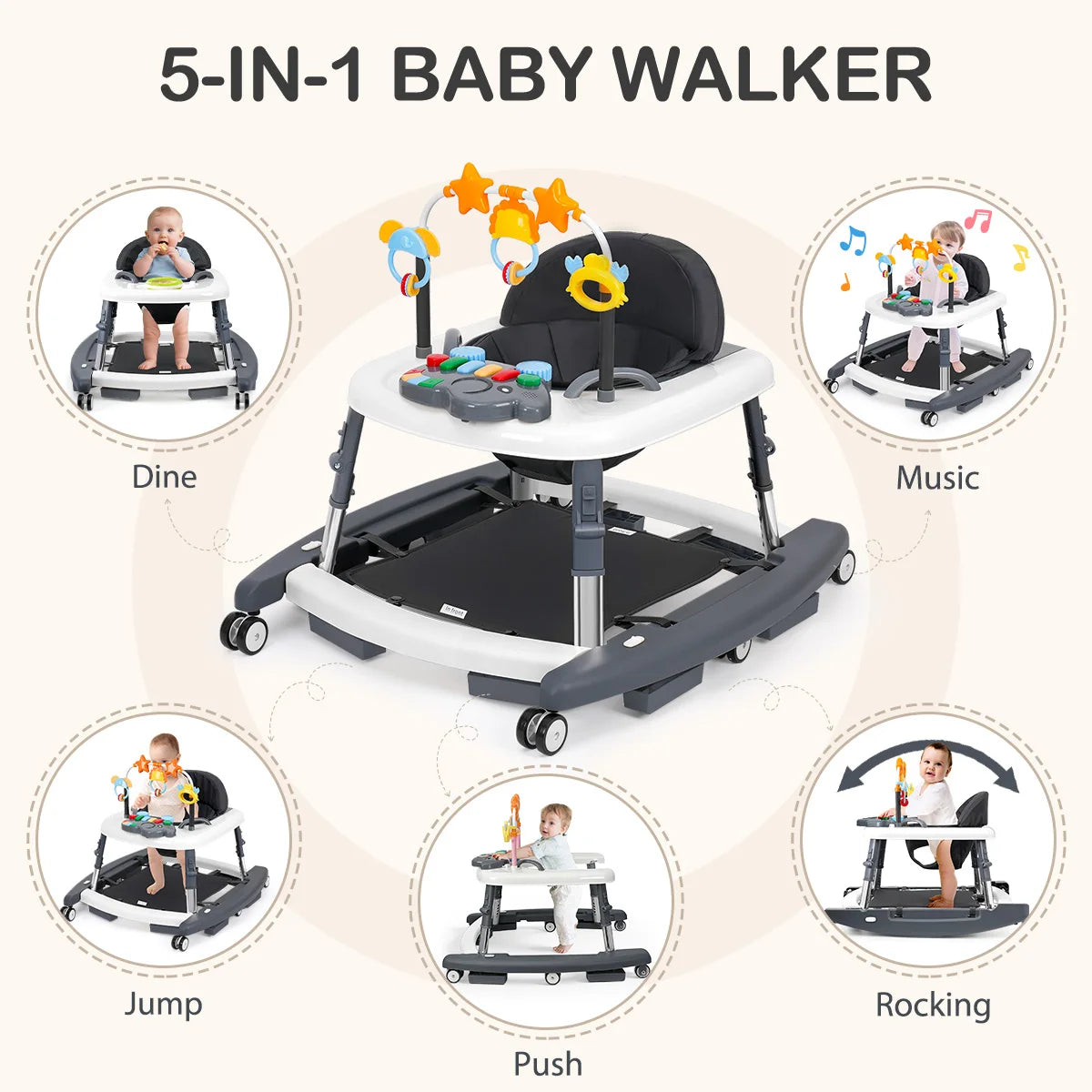 Kmaier Multi‑Mode Infant Activity Learning Walker, Anti‑Fall Toddler Push‑Along Helper With Play Rattle Toys, Height Customizable Baby Mobility Trainer For Early Growth Development