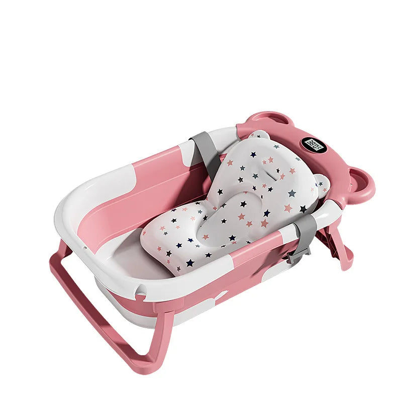 UBRAVOO Foldable Baby Bathtub Set With Detachable Parts And Temperature Display; Suitable For Newborns And Infants Aged 0 To 36 Months.