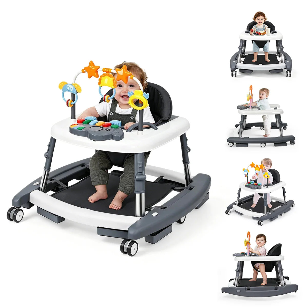 Kmaier Multi‑Mode Infant Activity Learning Walker, Anti‑Fall Toddler Push‑Along Helper With Play Rattle Toys, Height Customizable Baby Mobility Trainer For Early Growth Development