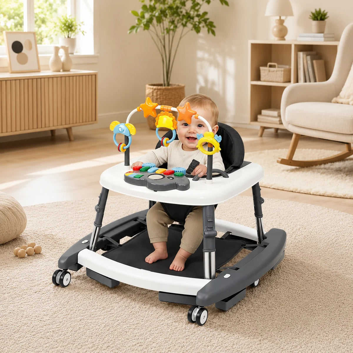 Kmaier Multi‑Mode Infant Activity Learning Walker, Anti‑Fall Toddler Push‑Along Helper With Play Rattle Toys, Height Customizable Baby Mobility Trainer For Early Growth Development
