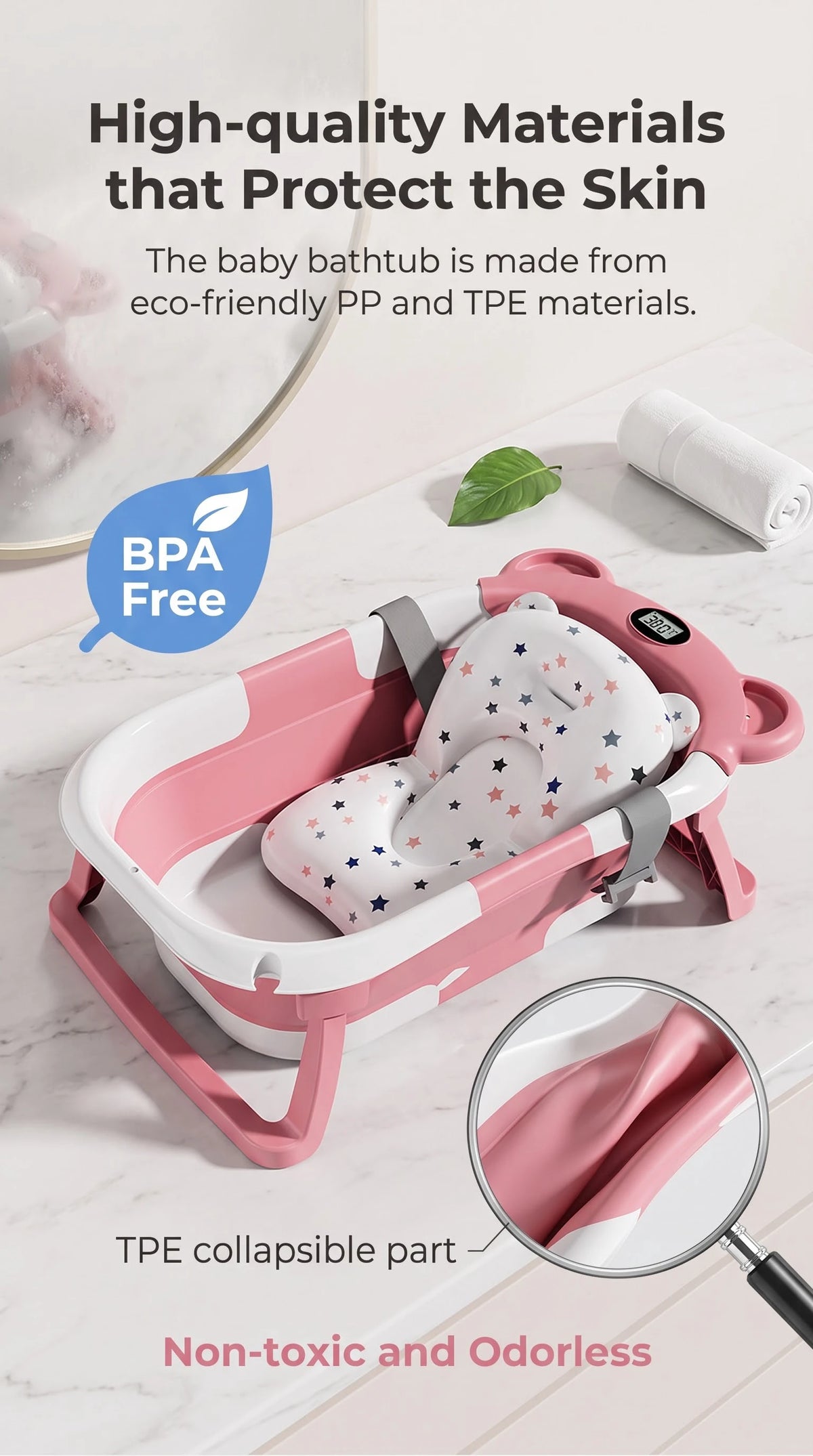 UBRAVOO Foldable Baby Bathtub Set With Detachable Parts And Temperature Display; Suitable For Newborns And Infants Aged 0 To 36 Months.