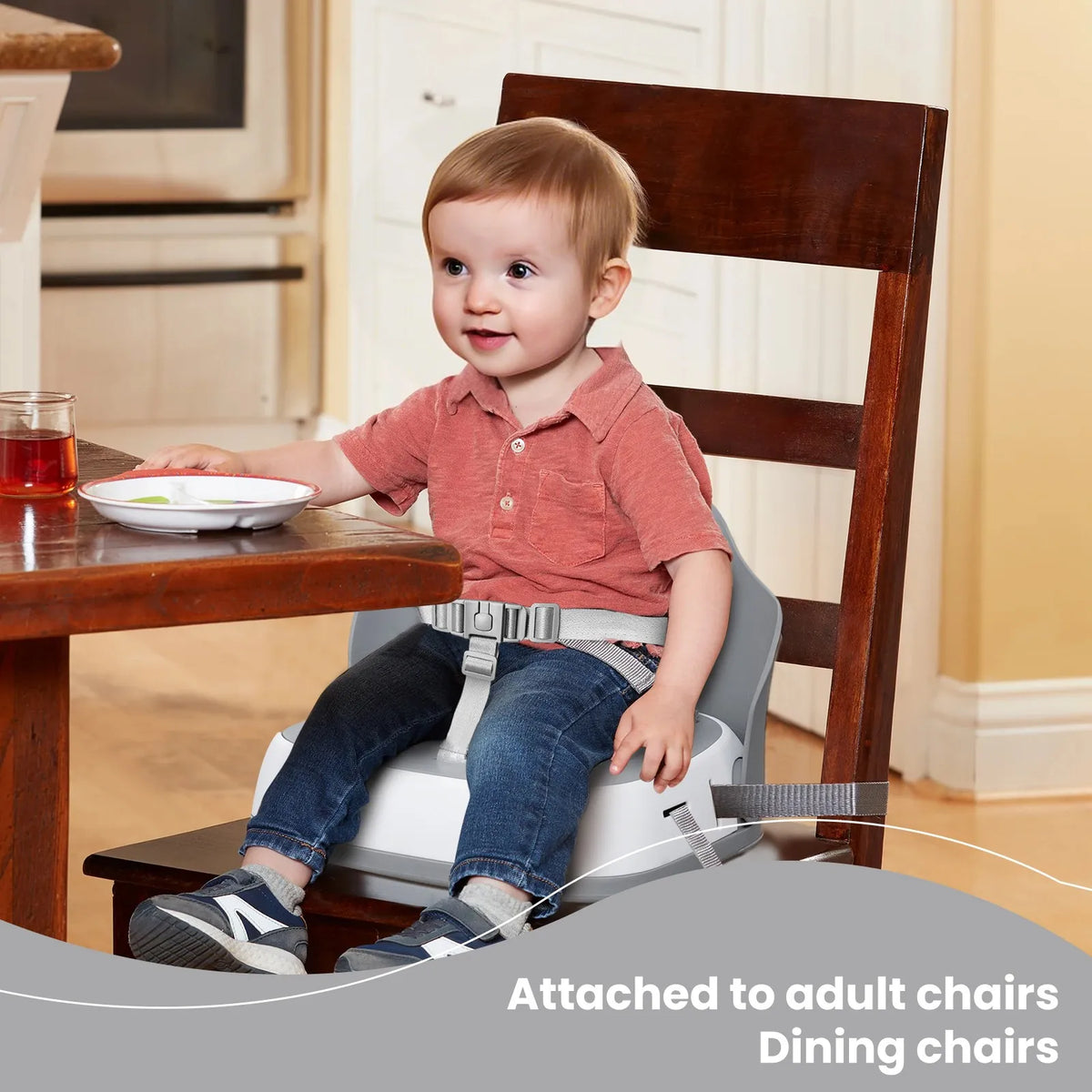 UBRAVOO Portable Kids Booster Dining Chair with 3-Point Safety Harness, 2 Fixing Straps, Washable PP Toddler Feeding Seat for Home Travel