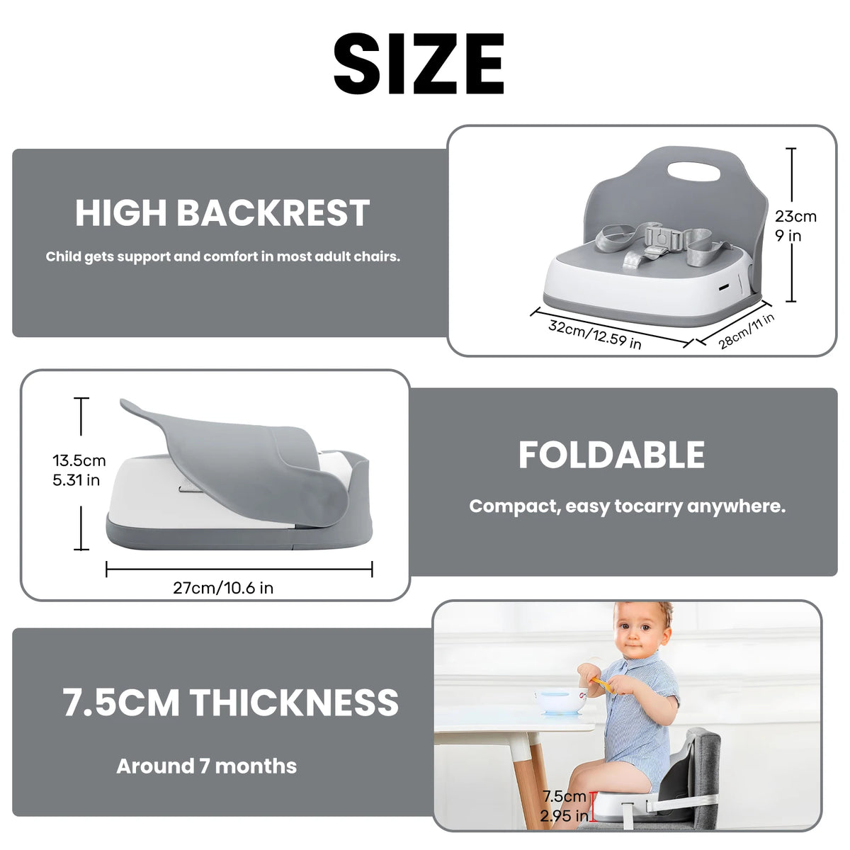 UBRAVOO Portable Kids Booster Dining Chair with 3-Point Safety Harness, 2 Fixing Straps, Washable PP Toddler Feeding Seat for Home Travel