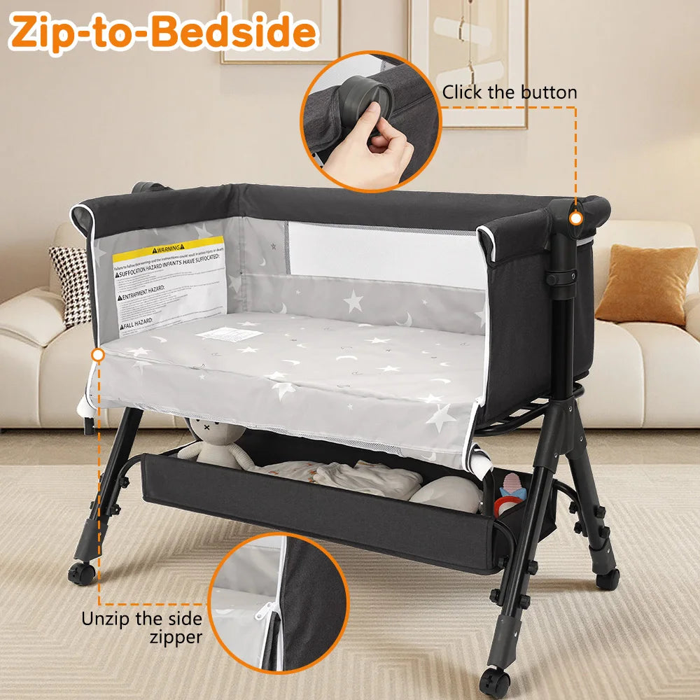 3 in 1 Baby Bassinet Bedside Sleeper, Easy to Assemble & Foldable Portable Baby Cradle for Newborns