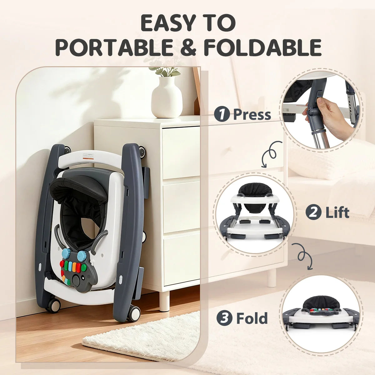 Kmaier Multi‑Mode Infant Activity Learning Walker, Anti‑Fall Toddler Push‑Along Helper With Play Rattle Toys, Height Customizable Baby Mobility Trainer For Early Growth Development