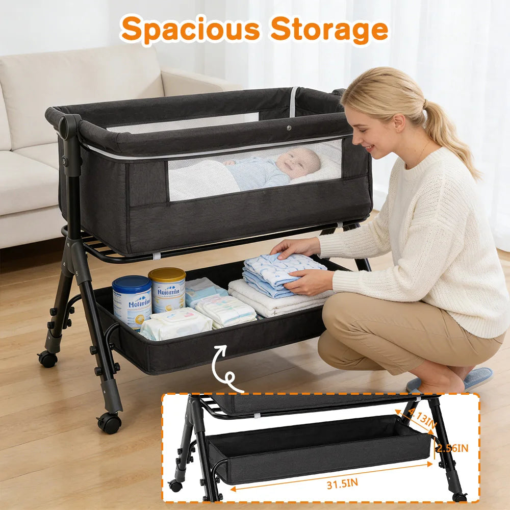 3 in 1 Baby Bassinet Bedside Sleeper, Easy to Assemble & Foldable Portable Baby Cradle for Newborns