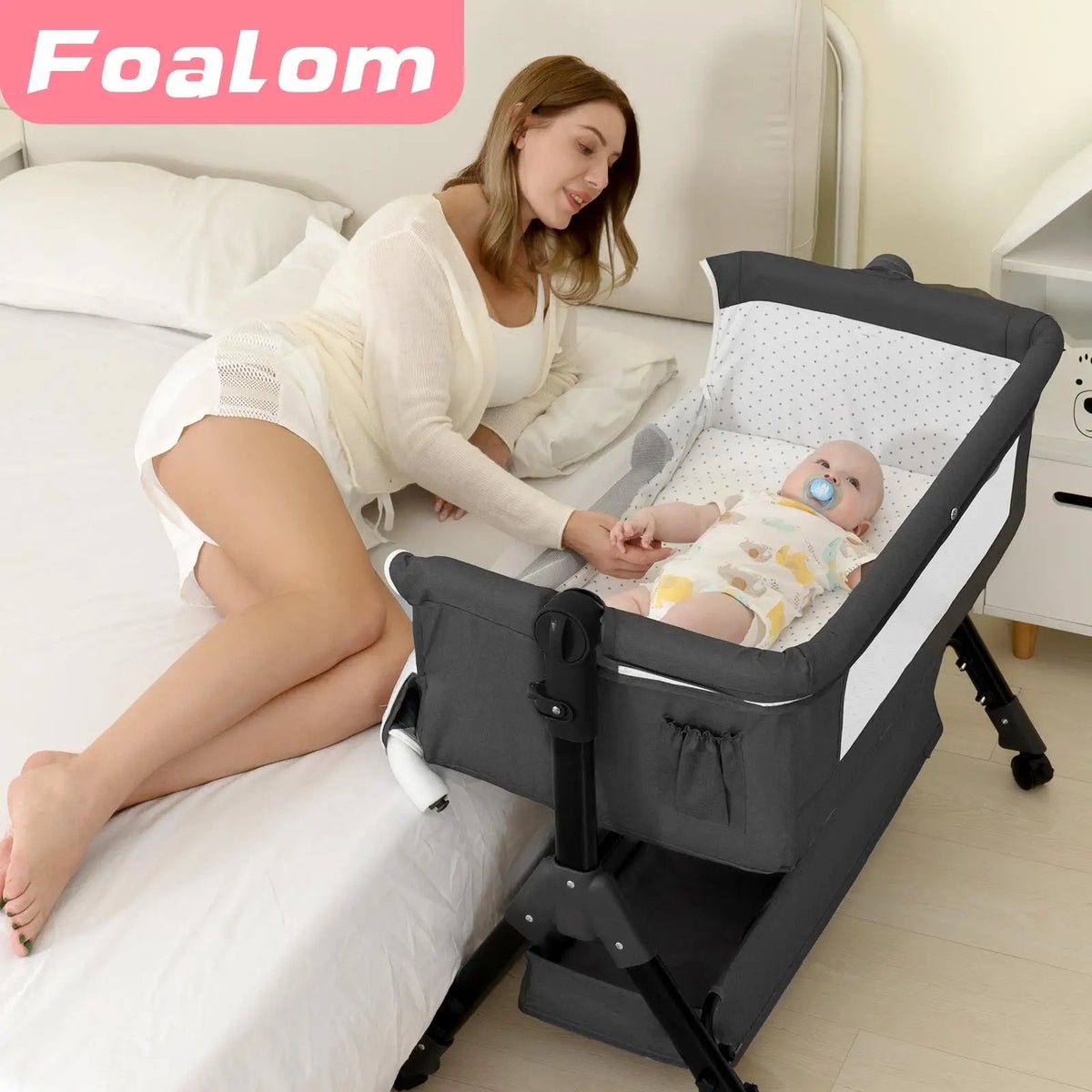 3 in 1 Baby Bassinet Bedside Sleeper, Easy to Assemble & Foldable Portable Baby Cradle for Newborns