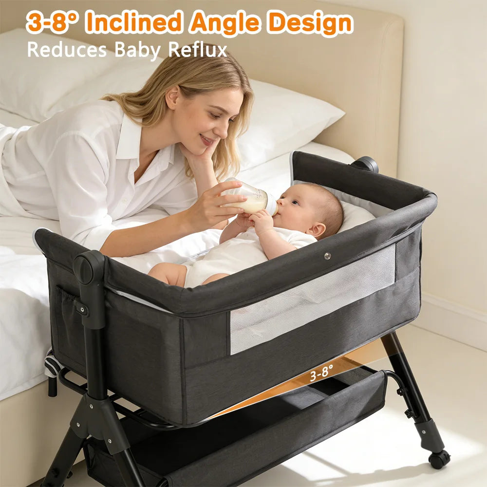 3 in 1 Baby Bassinet Bedside Sleeper, Easy to Assemble & Foldable Portable Baby Cradle for Newborns