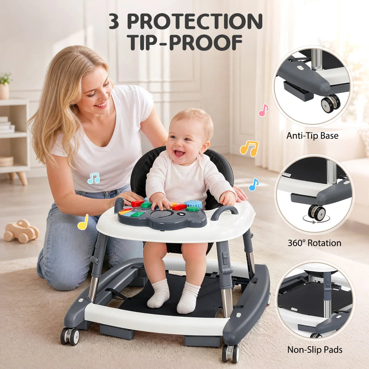 Kmaier Multi‑Mode Infant Activity Learning Walker, Anti‑Fall Toddler Push‑Along Helper With Play Rattle Toys, Height Customizable Baby Mobility Trainer For Early Growth Development