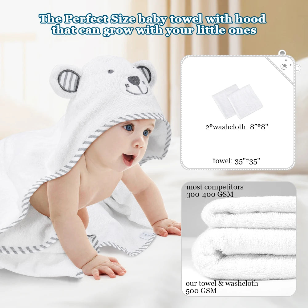 Toddlers Bath Towel Baby Hooded Towel Organic Baby Bath Towels Bear Embroided Handkerchief Soft Nature Towel Super Absorbent