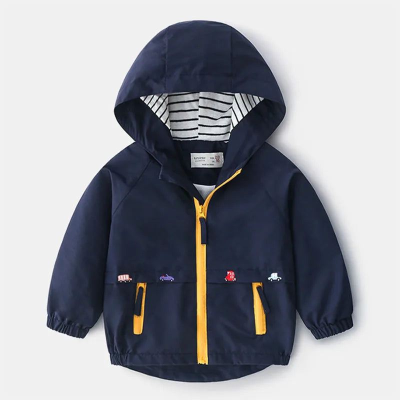 Boys Spring Autumn Coats Kids Jackets Toddler Hooded Windbreaker With Pocket Children Zipper Outerwear Baby Clothes 2-7 Years