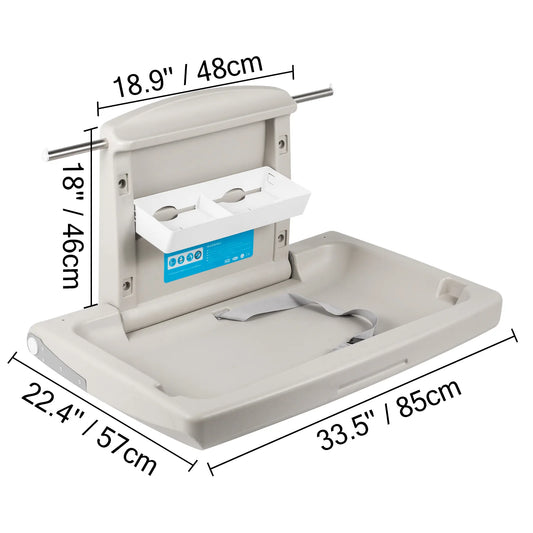SucceBuy Baby Changing Station Commercial Wall Mount Baby Diaper Changing Table Fold Down Vertical Restroom Baby Changing Table