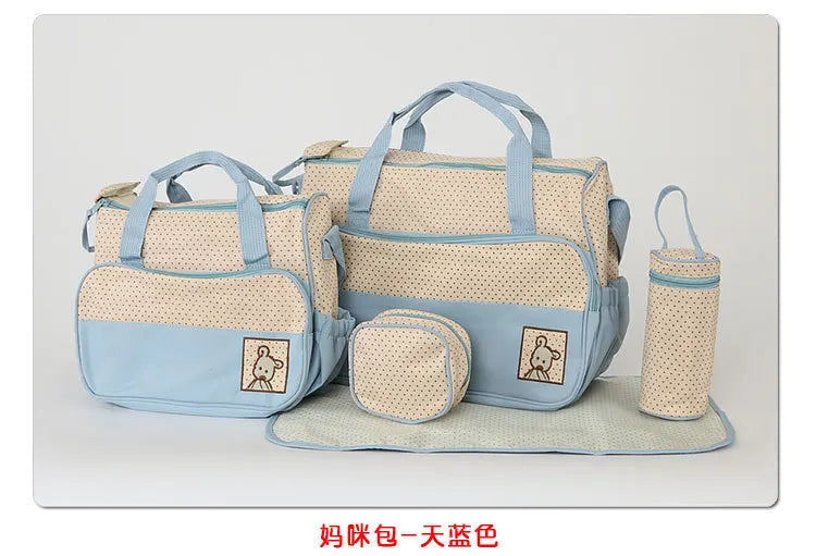 Mom Bag Five-piece One-shoulder Large Capacity Bag Mom Baby Multi-function Waterproof Outdoor Travel Diaper Bags For Baby Care