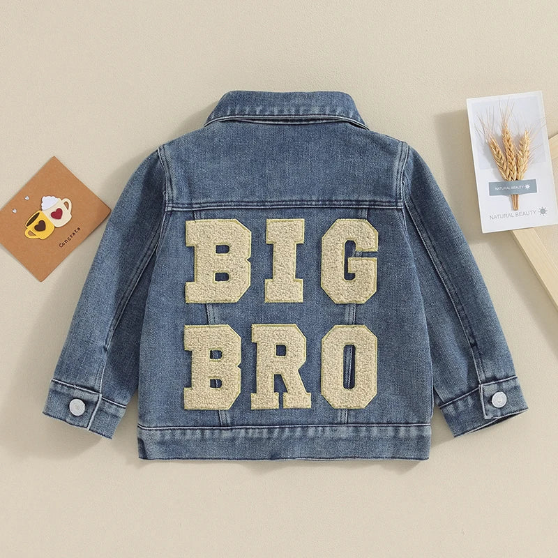 2023-11-17 Lioraitiin Toddler Baby Boys Denim Jacket Letter Embroidery Button-Down Jeans Jacket Turn-Down Collar Coat Outerwear
