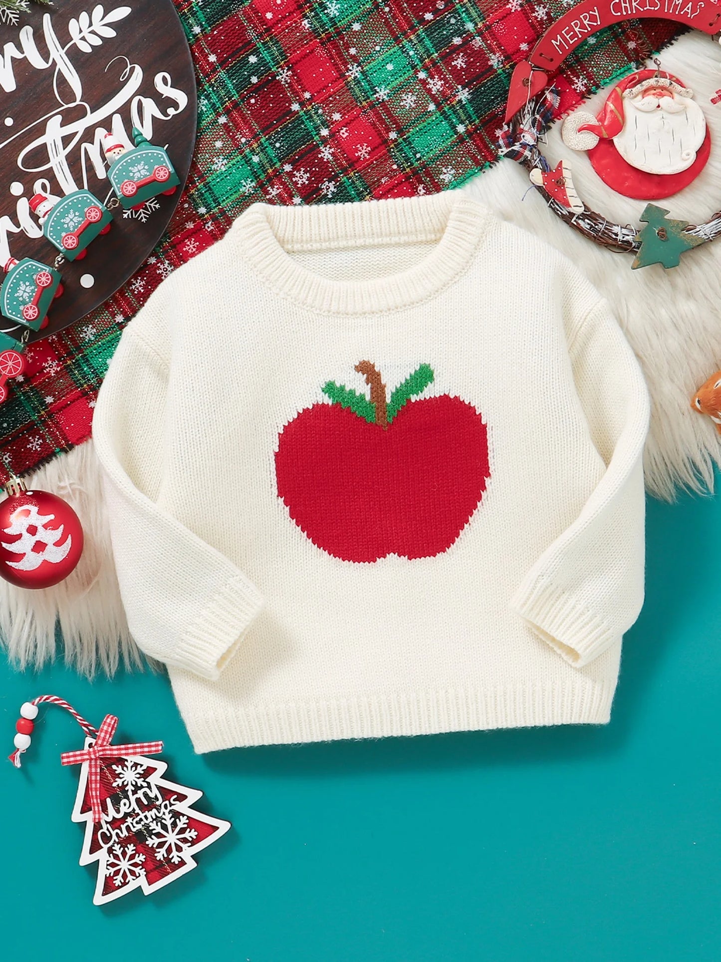 Infant Knitted Pullover Sweater Christmas Reindeer Snowman Embroidery Round Neck Warm Jumper Top for Baby Boy Girl