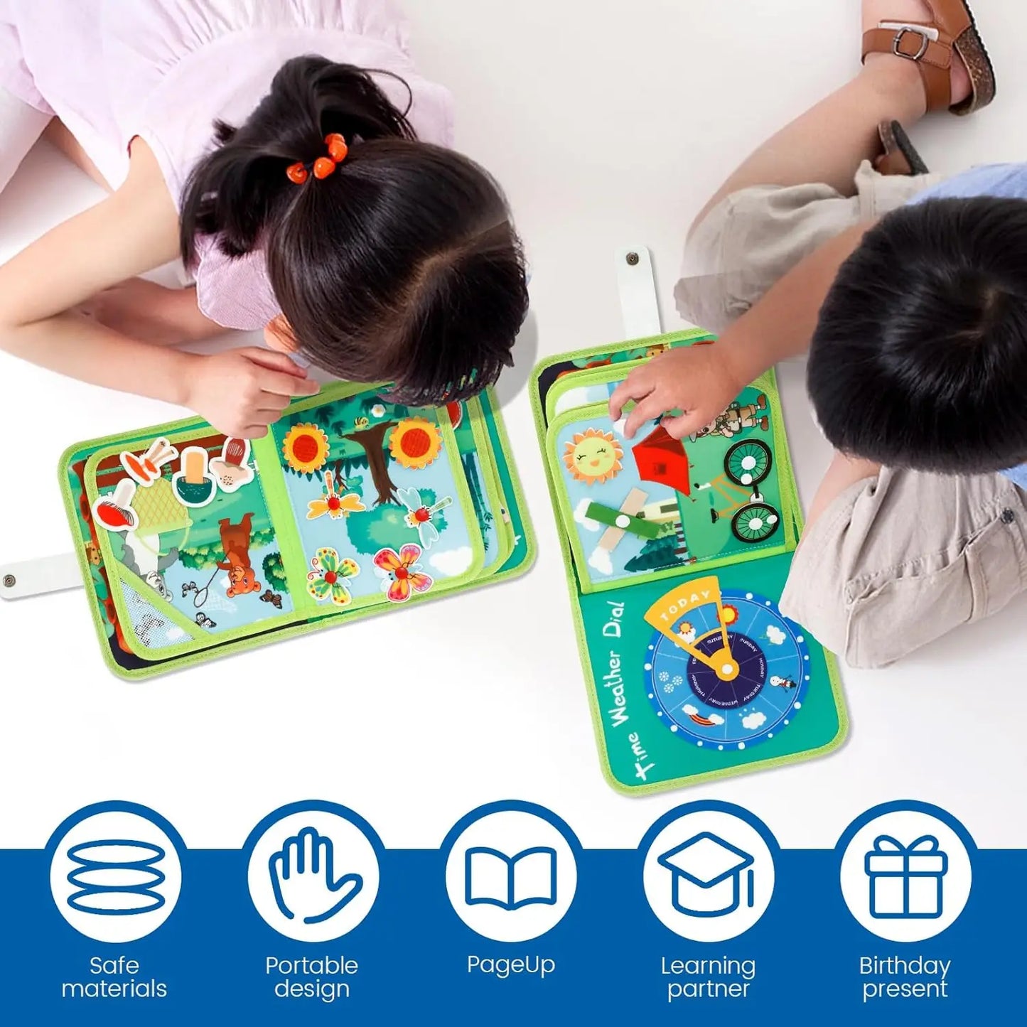 Children's baby early education intelligence learning baby toys felt learning board, busy board, busy book, cloth book, including life skills, alphabet, numbers, shapes colors, animals, weather, toddler travel toys, birthday