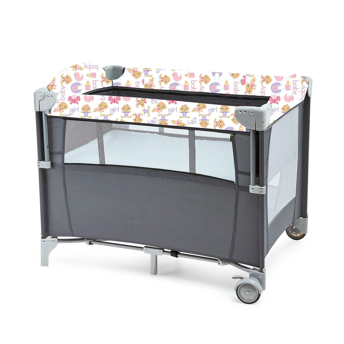 Steanny Pack N Play, Playard with Bassinet, Bedside Pack and Play, Baby Travel Bassinet, Fodle Playpen with Wheels
