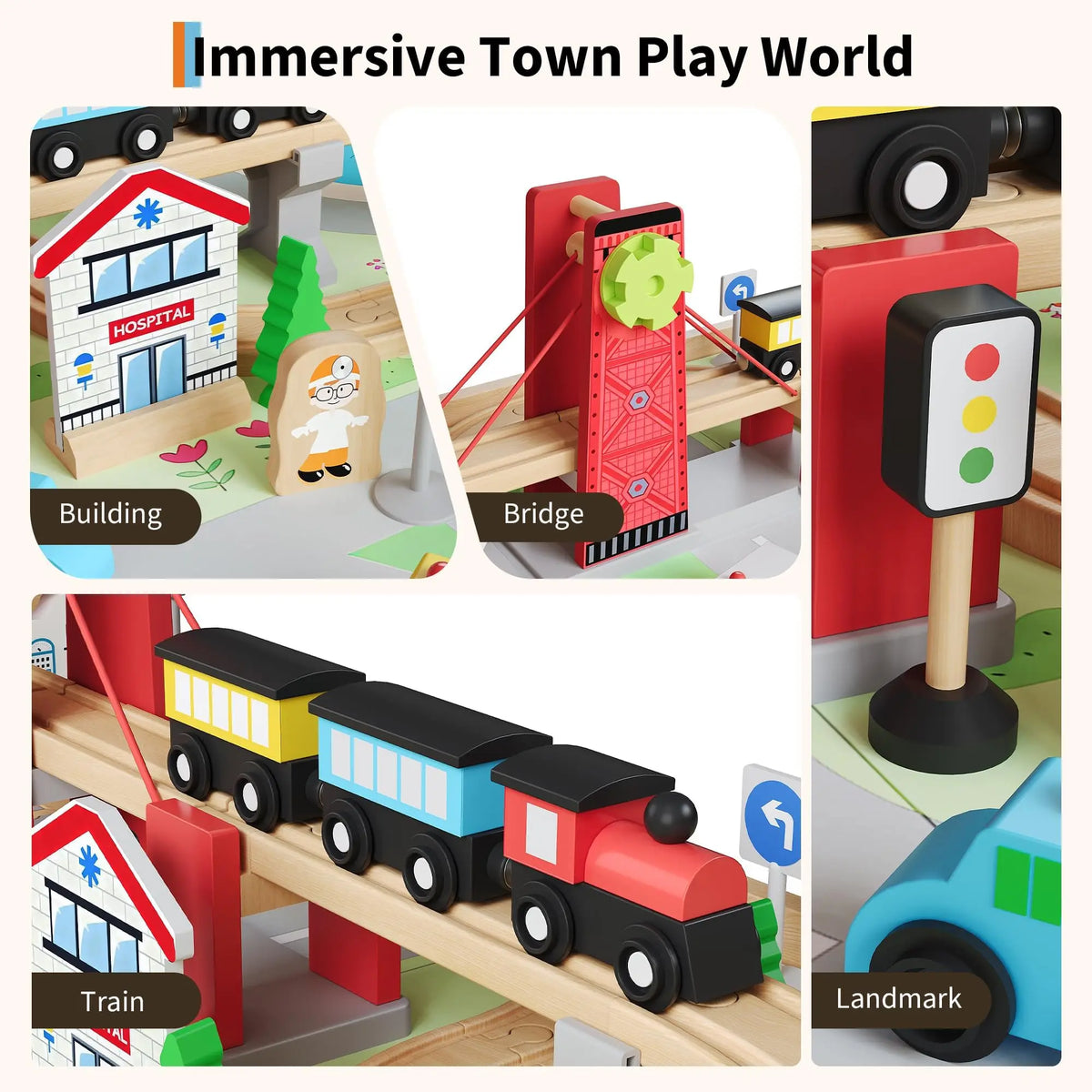 92PCS Wooden Train Table Set For Kids Ages 3+, Toddler Railway Playset With Trains, Tracks, Trees & Under Table Storage Bin