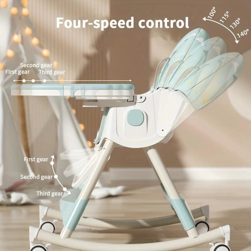 Foldable Kids Multi-functional Dining Chair Adjustable Baby Feeding Chair Portable Household Rocking Dining Table Chair With Safety Belt