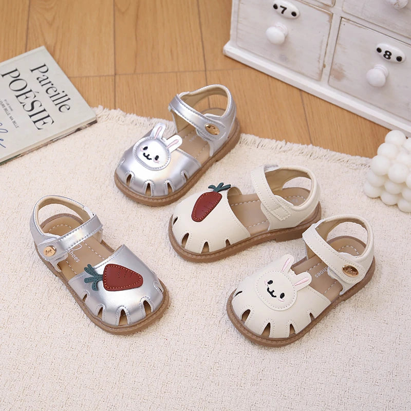 Baby Walking Shoes Hollowed-out Soft Bottom Kids Beach Shoes Sweet Bunny 2026 Summer New Toddler Sandals Non-slip Casual