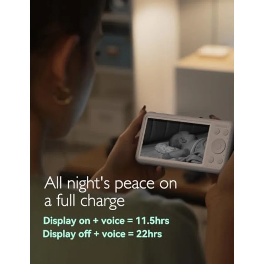 Video Baby Monitor, 1080P 5 HD Baby Monitor with Plastic Housing, White, Infrared Night Vision 2-Way Audio for Nursery Use