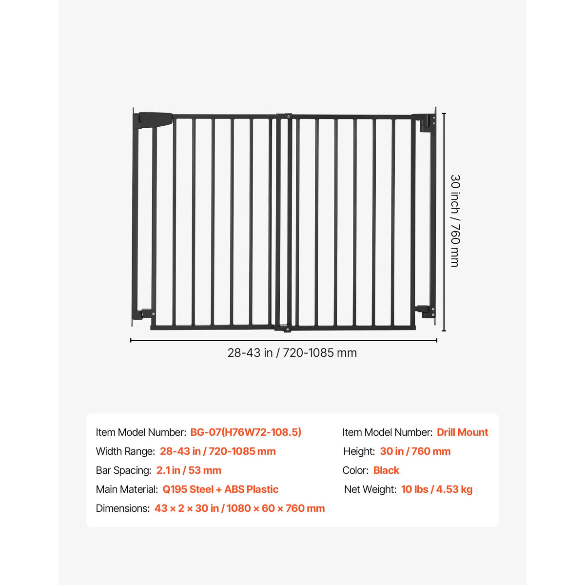 SucceBuy Baby Gate for Stairs Adjustable Width No Bottom Bar One-Handed Operation Easy Drilling Installation with Hardware Kit