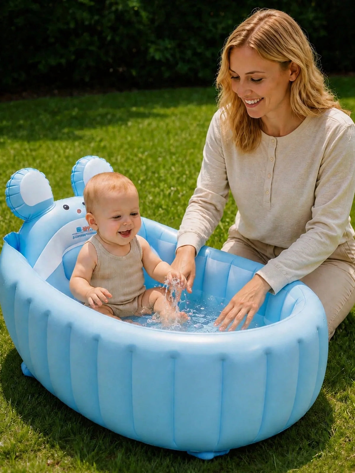 Foldable Inflatable Baby Bathtub, Non Slip Blow Up Baby Bath Basin & Toddler Play Pool, Portable Travel Essential For Kids Aged 6-48 Months