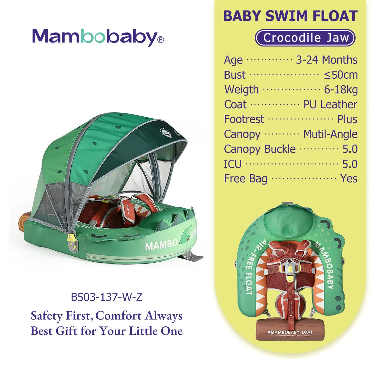 Mambobaby Float Safe Solid Core ST-Unicorn B503-143-W-Z Comfort Always: Skin-friendly Coat Baby Swimming Ring Toddler Pool Float