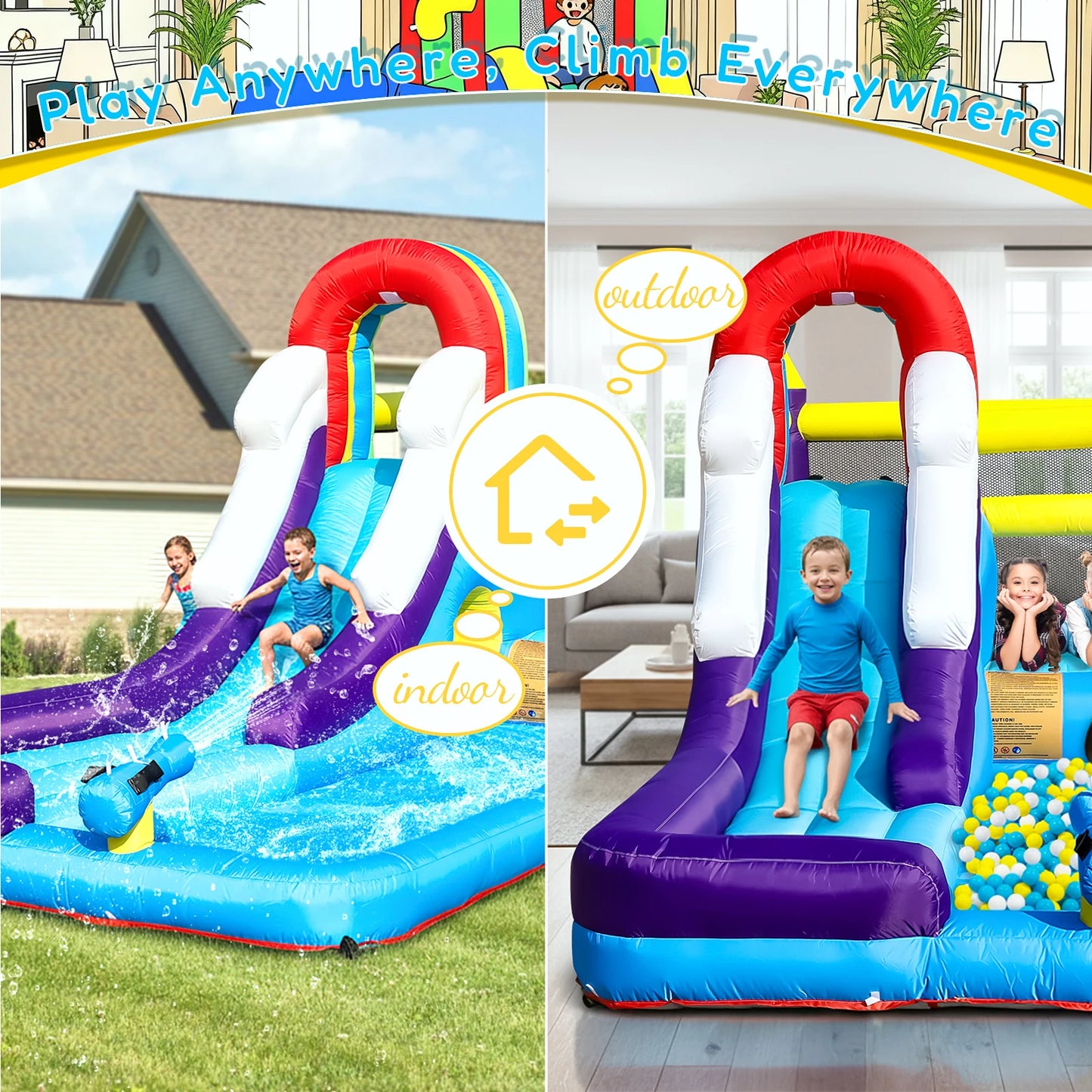 23FT Inflatable Water Slide with Splash Pool, Outdoor  Water Park Slide, Heavy Duty Bounce House with Climbing Wall & Water Spray for Summer Party Family Fun