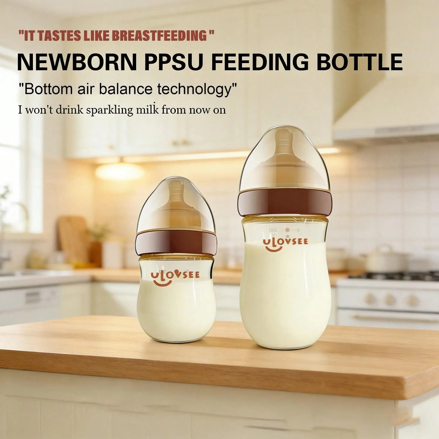 New 240ml/160ml PPSU Baby Bottle, Wide-Neck Feeding Bottle with Bottom Air Balance Hole/Valve, Heat Resistance Milk Bottle, Perfect Gift for Newborn