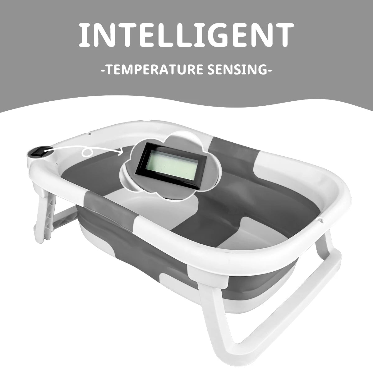 Foldable baby bathtub for home, which can feel the water temperature, with soft bath pad, also can be used portable outdoor