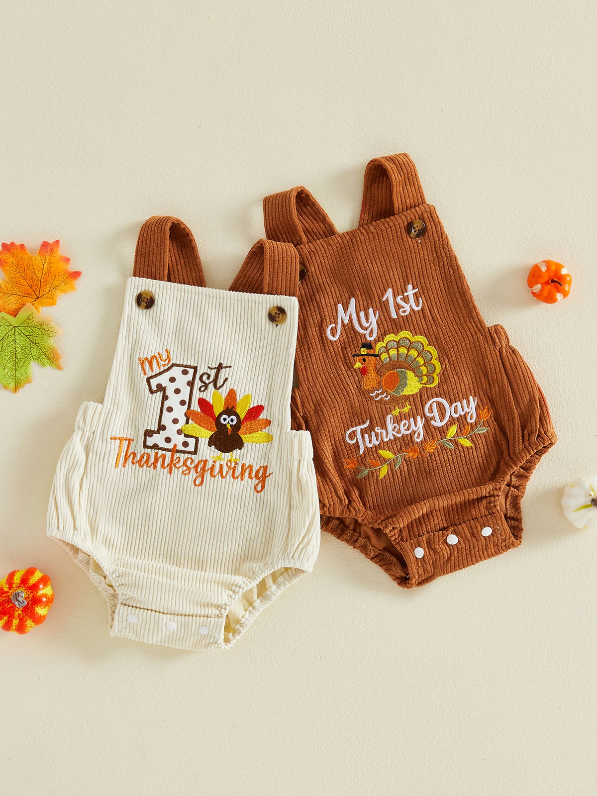 Baby Thanksgiving Romper Sleeveless Bodysuit Thanksgiving-Romper Turkey Overalls Turkey Overalls Premium