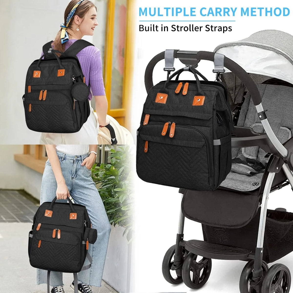 Diaper Bag Folding Bed, Multi-purpose Changing Bag with Carrier And Insulated Bottle Pocket, Diaper Backpack for Boys And Girls, Gift for Mom And Dad