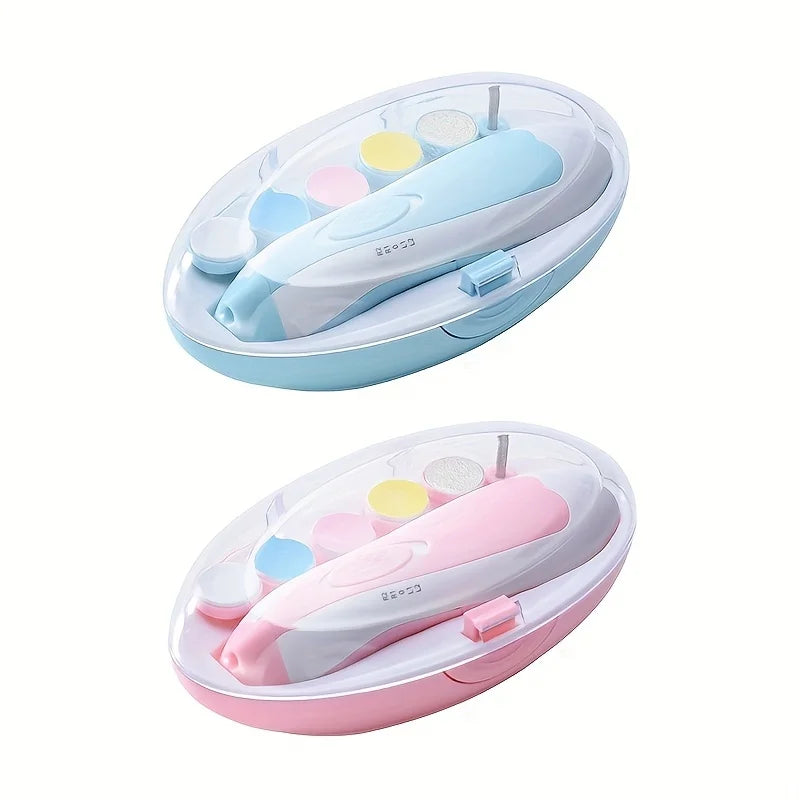 7-in-1 Baby Electrical Nail Trimmer with Portable Case, Safe Nail Clipper Set with 5 Extra Grinding Heads and LED Light, Newborn Nail Polishing Tool Set, Grooming Kit, Suitable for Adults Also-Put in 2-AA Batteries Before Use