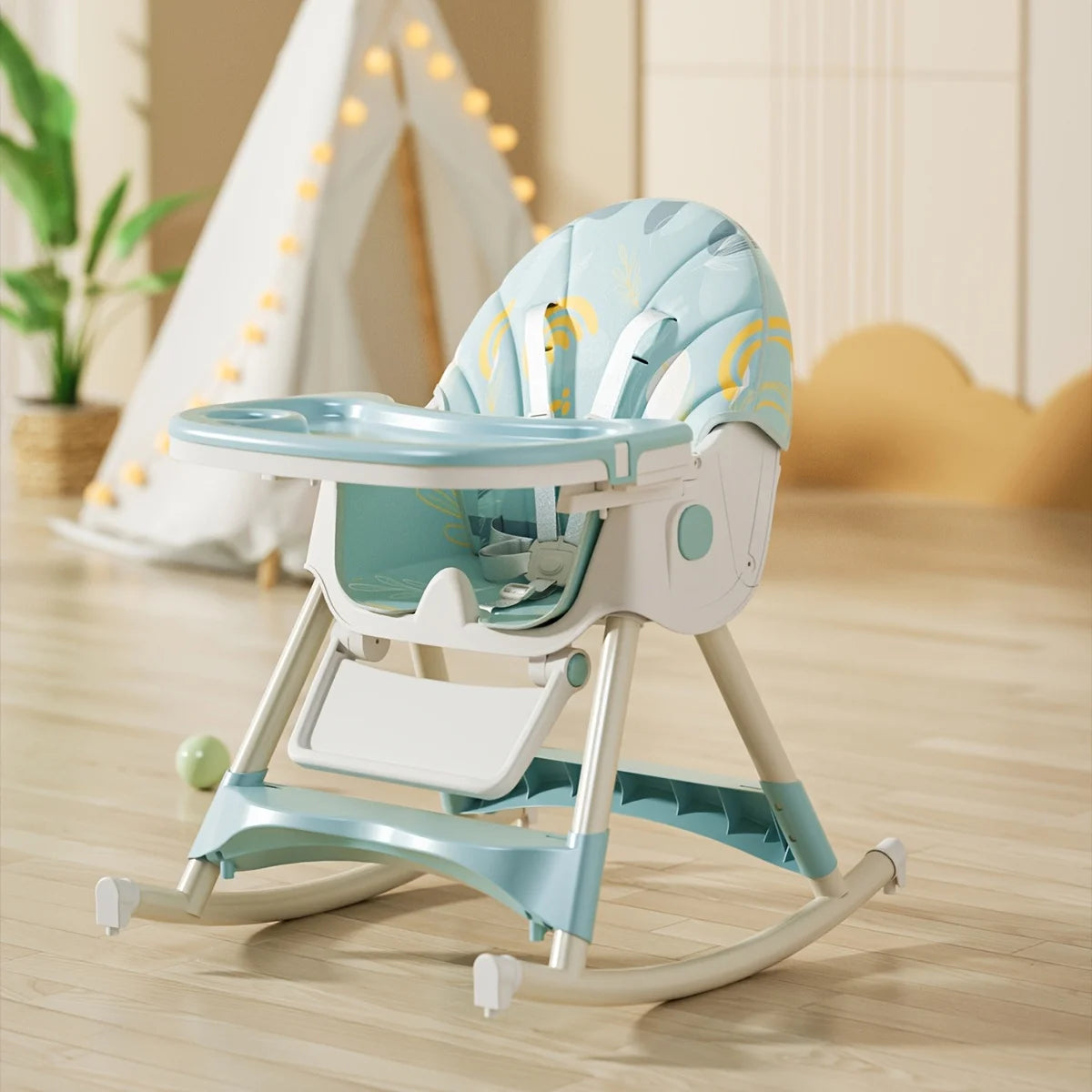 Foldable Kids Multi-functional Dining Chair Adjustable Baby Feeding Chair Portable Household Rocking Dining Table Chair With Safety Belt