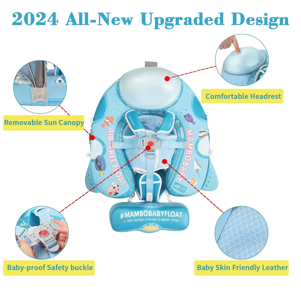Mambobaby Float Safe Solid Core Safe Harness Technology ST:  Sea 3-24 Month B503-95-W-Z Air-Free Chest Float with Sunshade Canopy  Baby Swim Ring Toddler Pool Float Infant Water Ring Infant Swimming Float 1Years Boy Girl